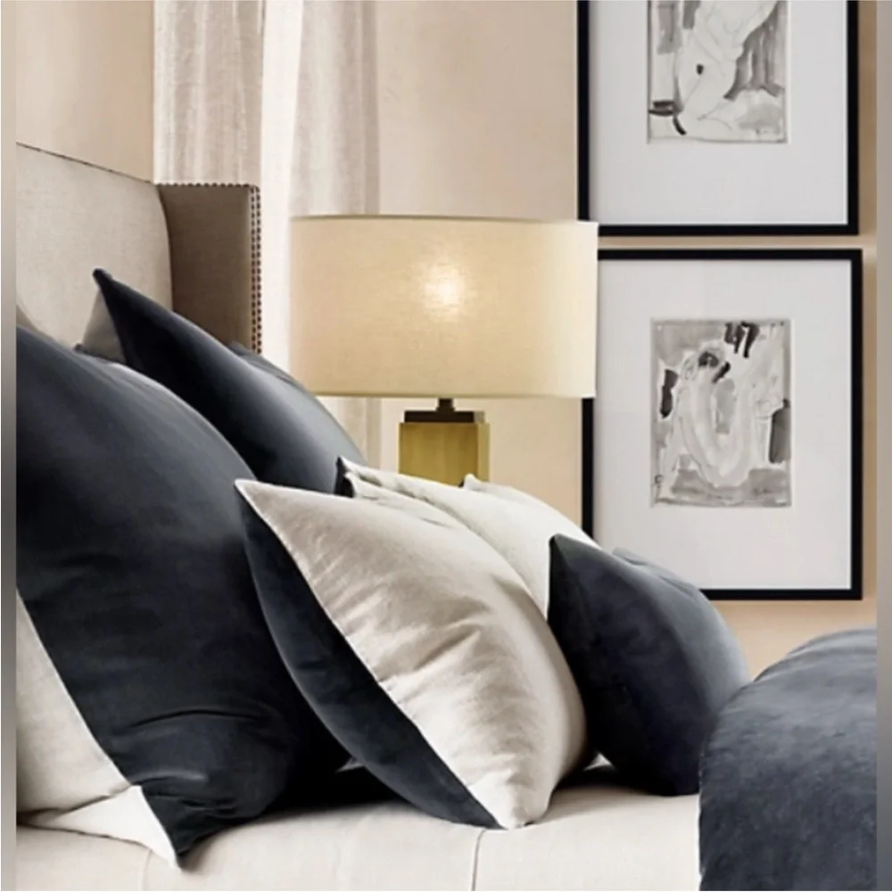 Restoration Hardware Vintage Velvet and Belgian Linen Contrast Pillow Cover